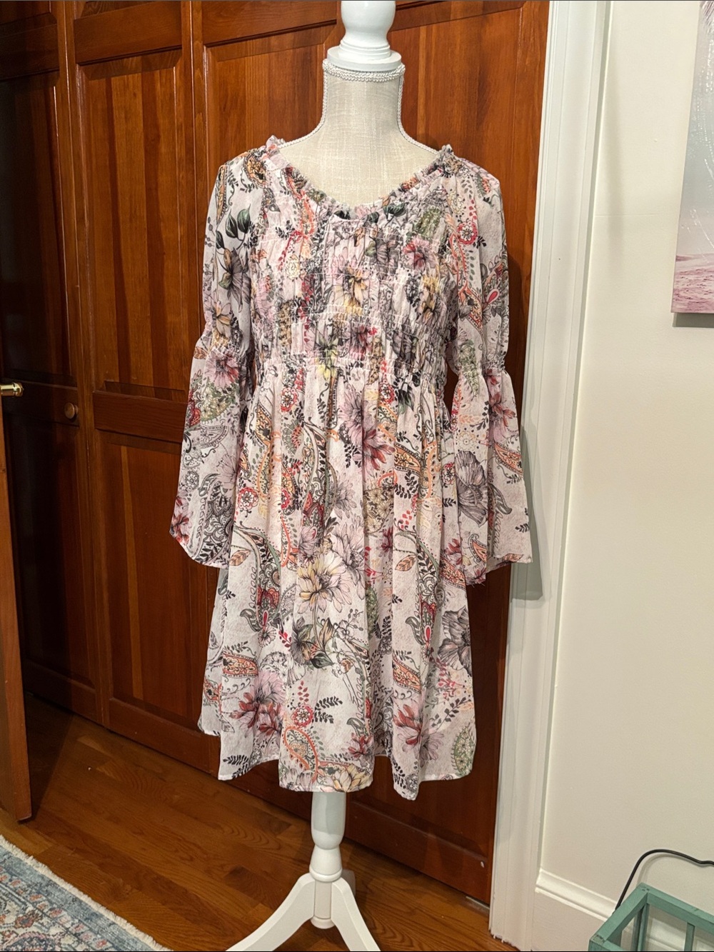 Robert Louis Floral Print Smocked Top in Blush and Mint